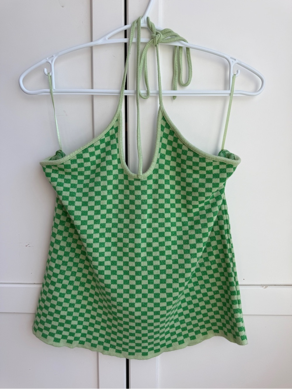 MNG Mango Green Y2K Checkerboard Knit Halter Top Women’s XL